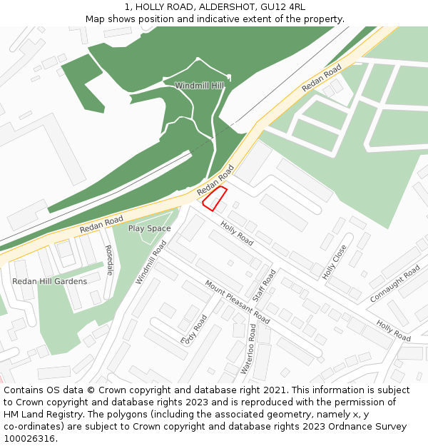 1, HOLLY ROAD, ALDERSHOT, GU12 4RL: Location map and indicative extent of plot