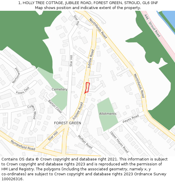 1, HOLLY TREE COTTAGE, JUBILEE ROAD, FOREST GREEN, STROUD, GL6 0NF: Location map and indicative extent of plot