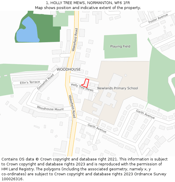 1, HOLLY TREE MEWS, NORMANTON, WF6 1FR: Location map and indicative extent of plot