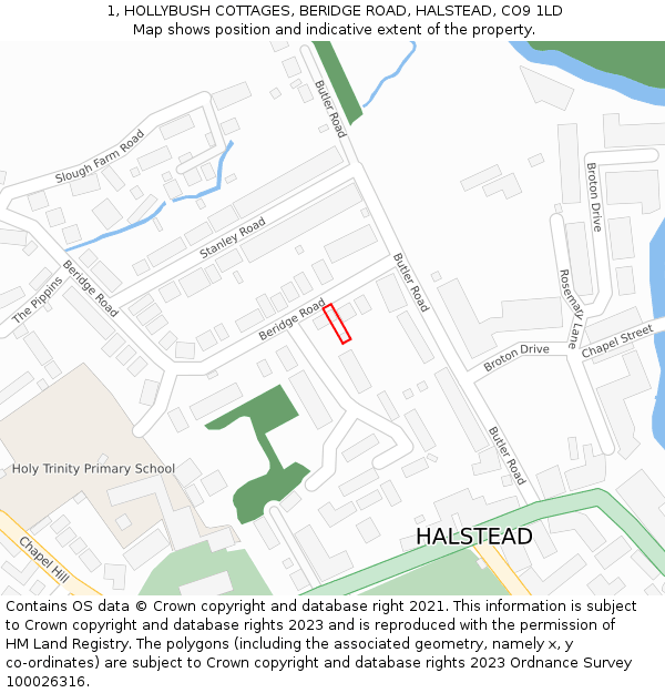 1, HOLLYBUSH COTTAGES, BERIDGE ROAD, HALSTEAD, CO9 1LD: Location map and indicative extent of plot