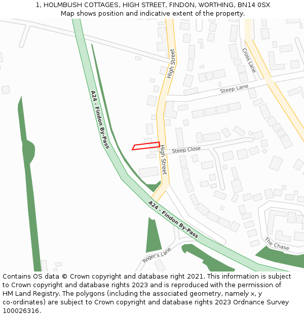 1, HOLMBUSH COTTAGES, HIGH STREET, FINDON, WORTHING, BN14 0SX: Location map and indicative extent of plot