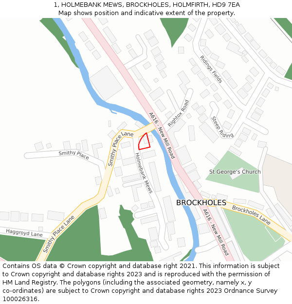 1, HOLMEBANK MEWS, BROCKHOLES, HOLMFIRTH, HD9 7EA: Location map and indicative extent of plot