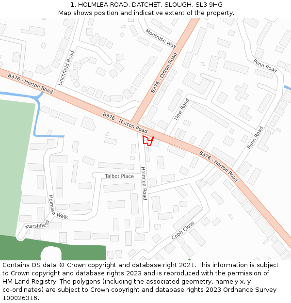 1, HOLMLEA ROAD, DATCHET, SLOUGH, SL3 9HG: Location map and indicative extent of plot