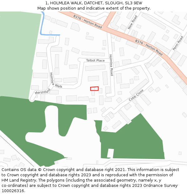 1, HOLMLEA WALK, DATCHET, SLOUGH, SL3 9EW: Location map and indicative extent of plot