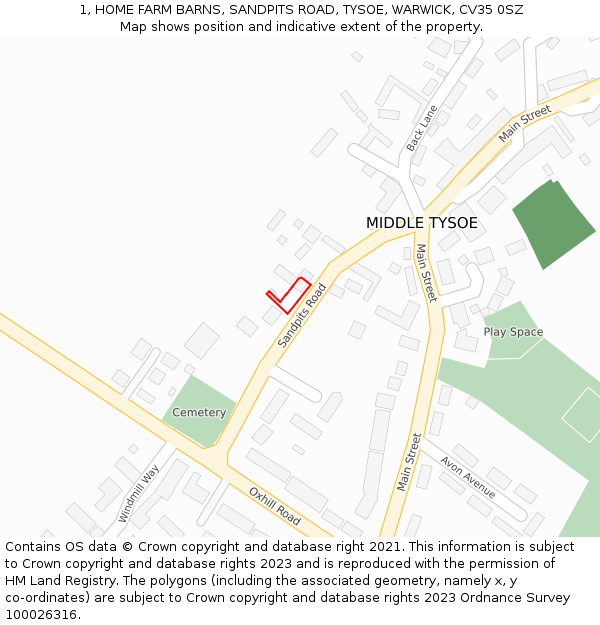 1, HOME FARM BARNS, SANDPITS ROAD, TYSOE, WARWICK, CV35 0SZ: Location map and indicative extent of plot