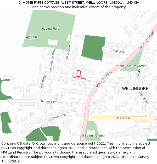 1, HOME FARM COTTAGE, WEST STREET, WELLINGORE, LINCOLN, LN5 0JA: Location map and indicative extent of plot