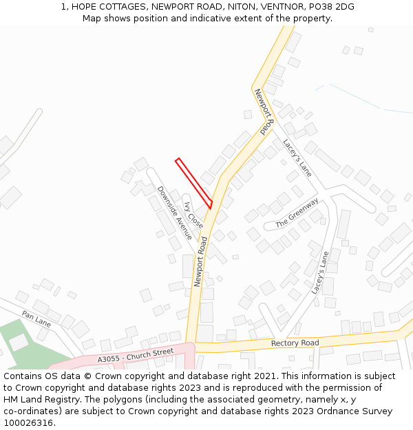 1, HOPE COTTAGES, NEWPORT ROAD, NITON, VENTNOR, PO38 2DG: Location map and indicative extent of plot