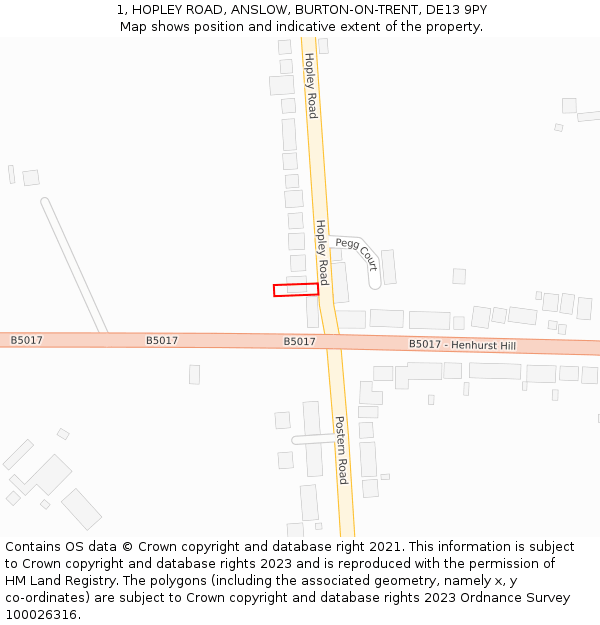 1, HOPLEY ROAD, ANSLOW, BURTON-ON-TRENT, DE13 9PY: Location map and indicative extent of plot