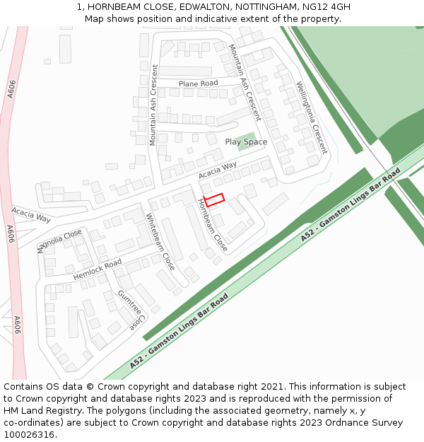 1, HORNBEAM CLOSE, EDWALTON, NOTTINGHAM, NG12 4GH: Location map and indicative extent of plot