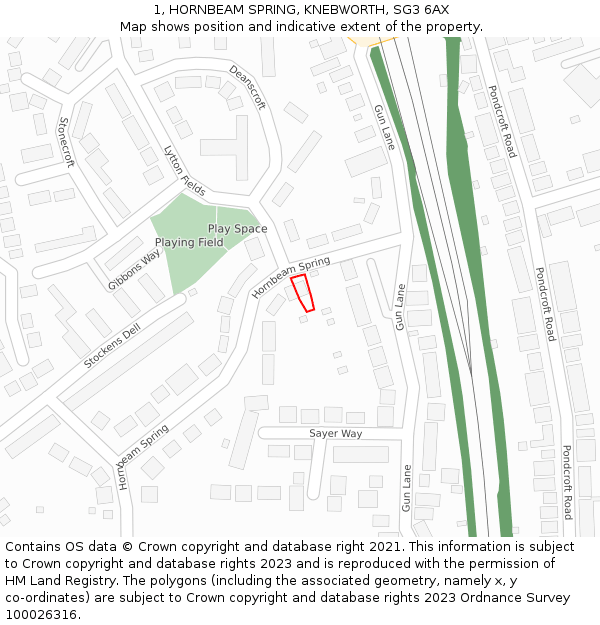 1, HORNBEAM SPRING, KNEBWORTH, SG3 6AX: Location map and indicative extent of plot