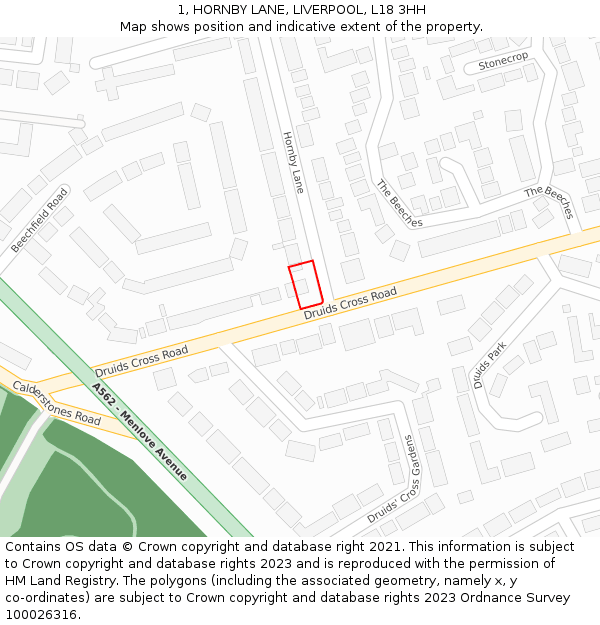 1, HORNBY LANE, LIVERPOOL, L18 3HH: Location map and indicative extent of plot