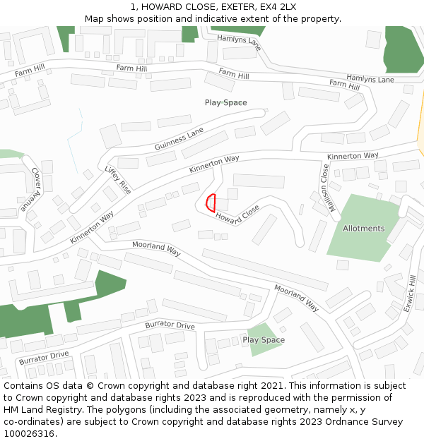 1, HOWARD CLOSE, EXETER, EX4 2LX: Location map and indicative extent of plot