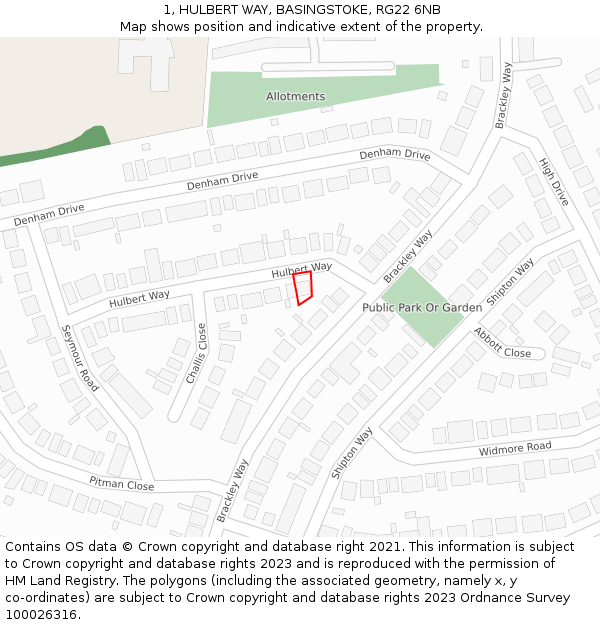 1, HULBERT WAY, BASINGSTOKE, RG22 6NB: Location map and indicative extent of plot