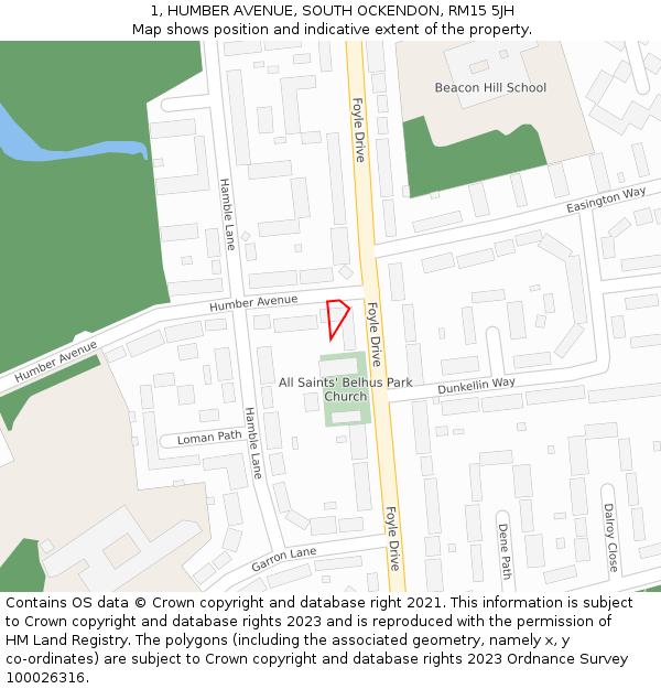 1, HUMBER AVENUE, SOUTH OCKENDON, RM15 5JH: Location map and indicative extent of plot