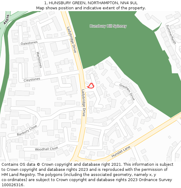 1, HUNSBURY GREEN, NORTHAMPTON, NN4 9UL: Location map and indicative extent of plot