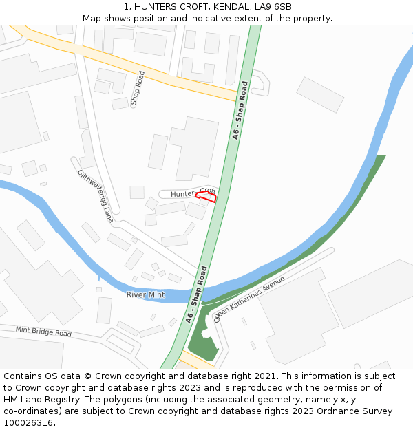 1, HUNTERS CROFT, KENDAL, LA9 6SB: Location map and indicative extent of plot