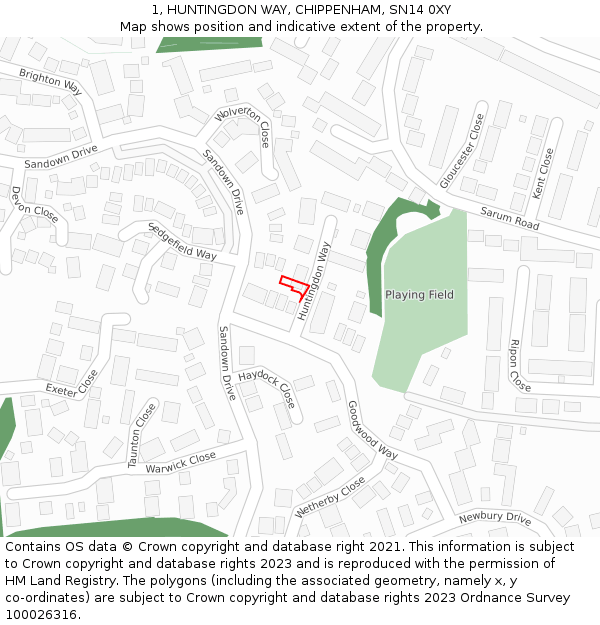 1, HUNTINGDON WAY, CHIPPENHAM, SN14 0XY: Location map and indicative extent of plot