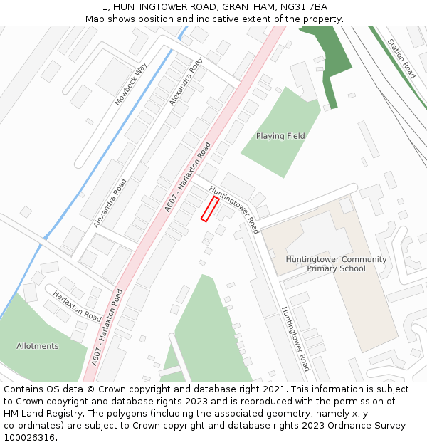 1, HUNTINGTOWER ROAD, GRANTHAM, NG31 7BA: Location map and indicative extent of plot