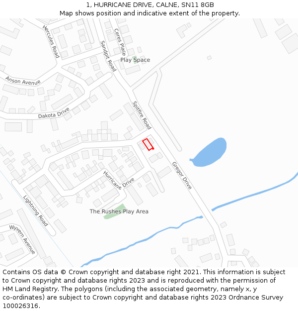 1, HURRICANE DRIVE, CALNE, SN11 8GB: Location map and indicative extent of plot