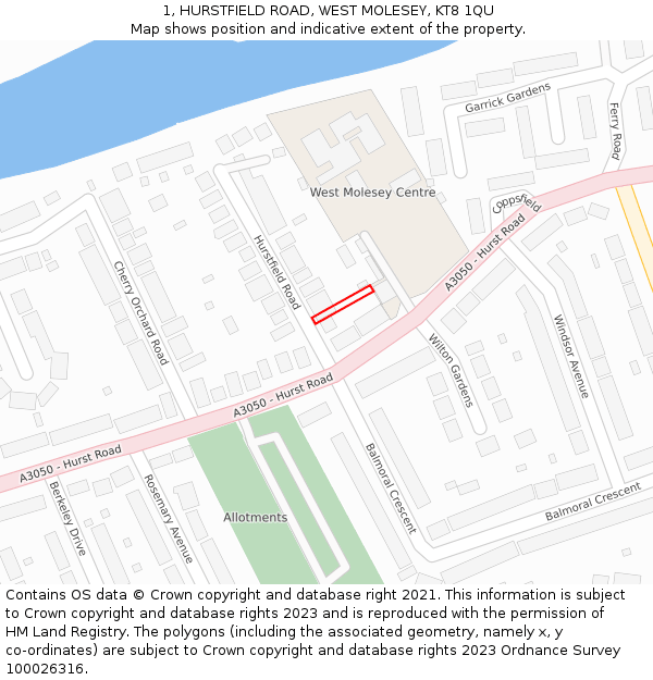 1, HURSTFIELD ROAD, WEST MOLESEY, KT8 1QU: Location map and indicative extent of plot