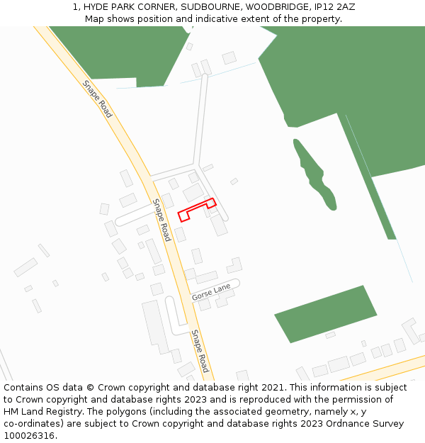 1, HYDE PARK CORNER, SUDBOURNE, WOODBRIDGE, IP12 2AZ: Location map and indicative extent of plot