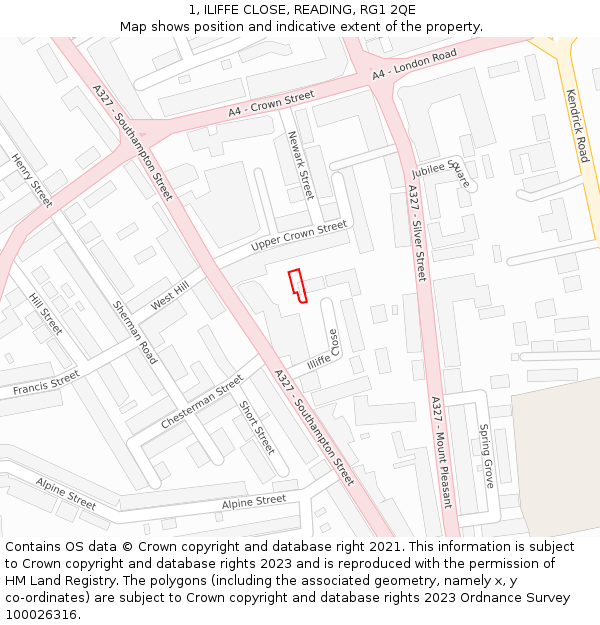 1, ILIFFE CLOSE, READING, RG1 2QE: Location map and indicative extent of plot