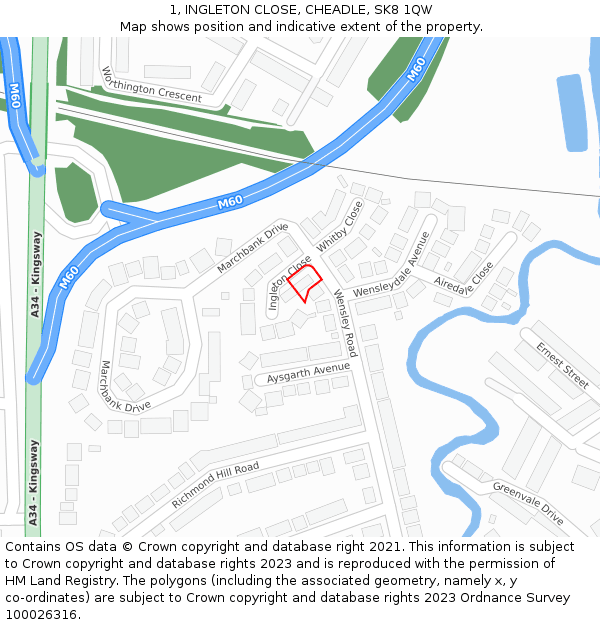 1, INGLETON CLOSE, CHEADLE, SK8 1QW: Location map and indicative extent of plot