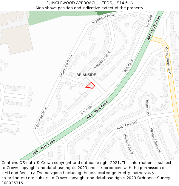 1, INGLEWOOD APPROACH, LEEDS, LS14 6HN: Location map and indicative extent of plot