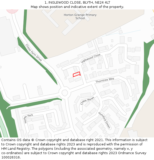 1, INGLEWOOD CLOSE, BLYTH, NE24 4LT: Location map and indicative extent of plot