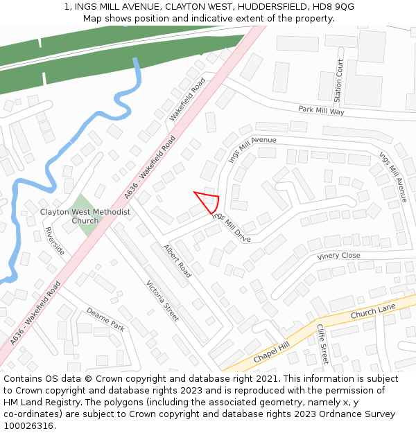 1, INGS MILL AVENUE, CLAYTON WEST, HUDDERSFIELD, HD8 9QG: Location map and indicative extent of plot