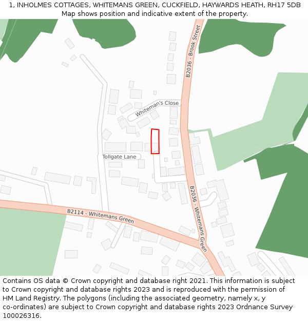 1, INHOLMES COTTAGES, WHITEMANS GREEN, CUCKFIELD, HAYWARDS HEATH, RH17 5DB: Location map and indicative extent of plot