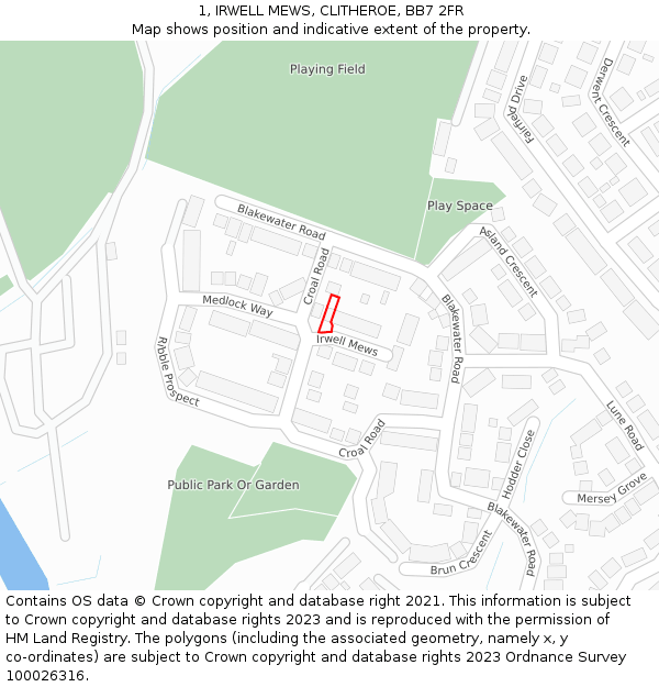 1, IRWELL MEWS, CLITHEROE, BB7 2FR: Location map and indicative extent of plot