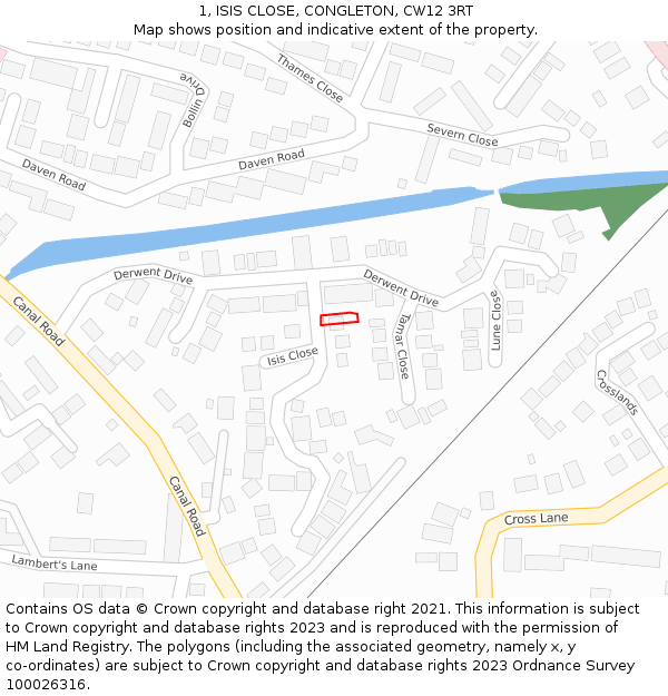 1, ISIS CLOSE, CONGLETON, CW12 3RT: Location map and indicative extent of plot