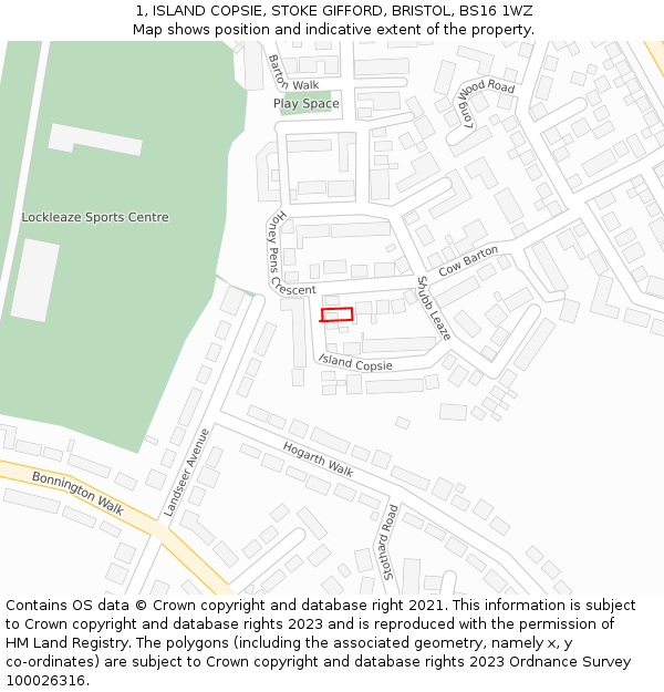 1, ISLAND COPSIE, STOKE GIFFORD, BRISTOL, BS16 1WZ: Location map and indicative extent of plot