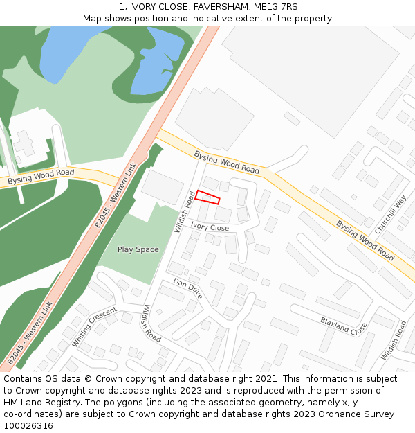 1, IVORY CLOSE, FAVERSHAM, ME13 7RS: Location map and indicative extent of plot