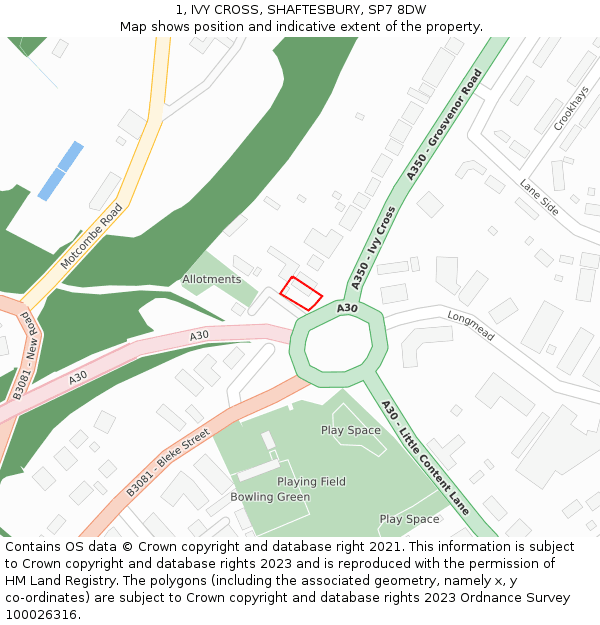 1, IVY CROSS, SHAFTESBURY, SP7 8DW: Location map and indicative extent of plot