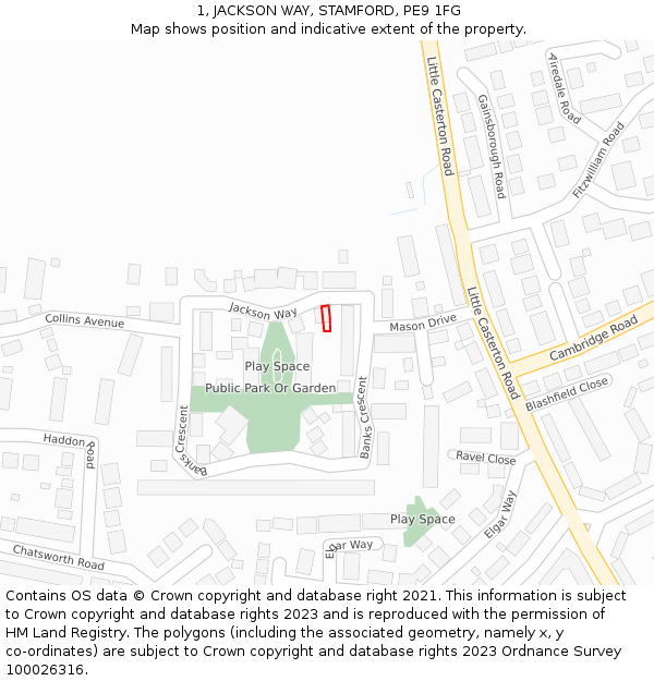 1, JACKSON WAY, STAMFORD, PE9 1FG: Location map and indicative extent of plot