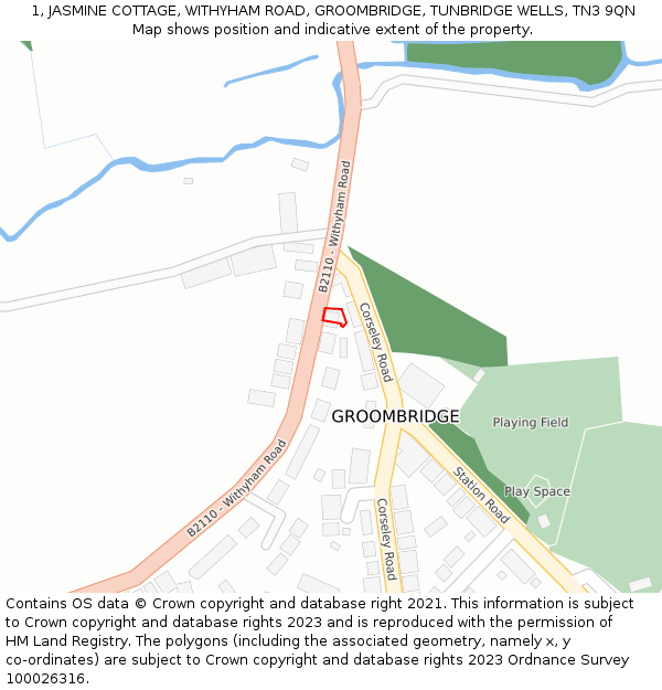 1, JASMINE COTTAGE, WITHYHAM ROAD, GROOMBRIDGE, TUNBRIDGE WELLS, TN3 9QN: Location map and indicative extent of plot