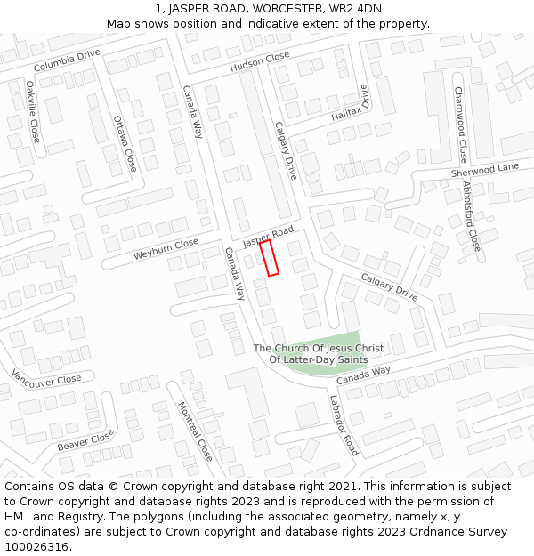1, JASPER ROAD, WORCESTER, WR2 4DN: Location map and indicative extent of plot
