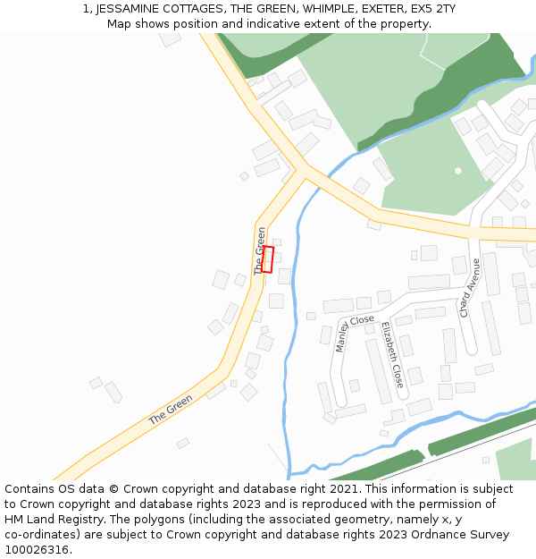 1, JESSAMINE COTTAGES, THE GREEN, WHIMPLE, EXETER, EX5 2TY: Location map and indicative extent of plot