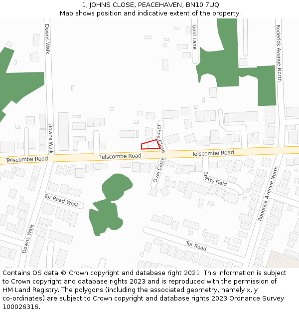 1, JOHNS CLOSE, PEACEHAVEN, BN10 7UQ: Location map and indicative extent of plot