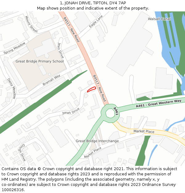 1, JONAH DRIVE, TIPTON, DY4 7AP: Location map and indicative extent of plot
