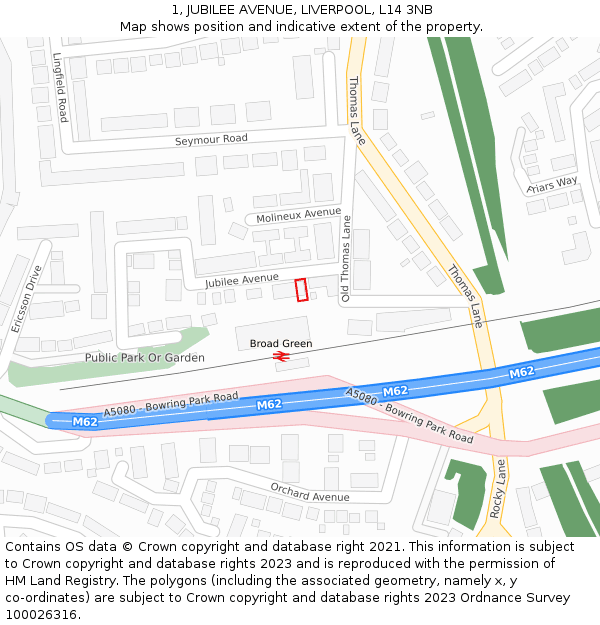 1, JUBILEE AVENUE, LIVERPOOL, L14 3NB: Location map and indicative extent of plot