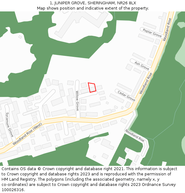 1, JUNIPER GROVE, SHERINGHAM, NR26 8LX: Location map and indicative extent of plot