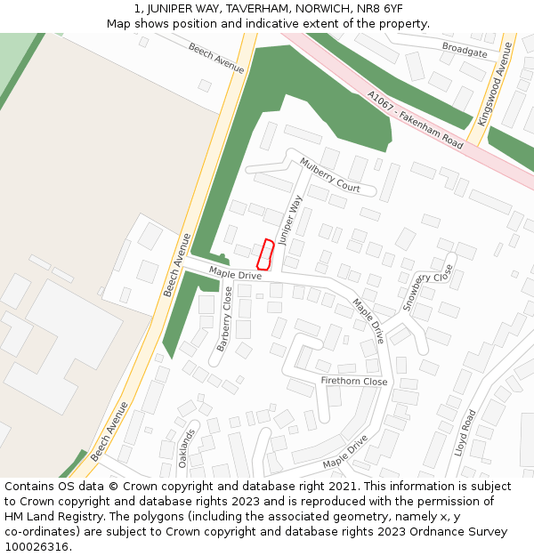 1, JUNIPER WAY, TAVERHAM, NORWICH, NR8 6YF: Location map and indicative extent of plot