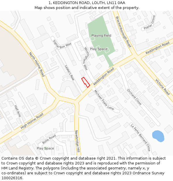 1, KEDDINGTON ROAD, LOUTH, LN11 0AA: Location map and indicative extent of plot