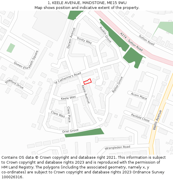 1, KEELE AVENUE, MAIDSTONE, ME15 9WU: Location map and indicative extent of plot