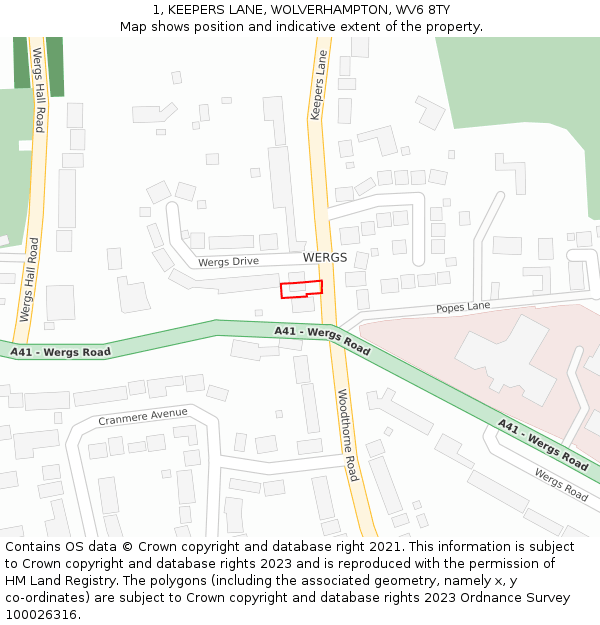 1, KEEPERS LANE, WOLVERHAMPTON, WV6 8TY: Location map and indicative extent of plot