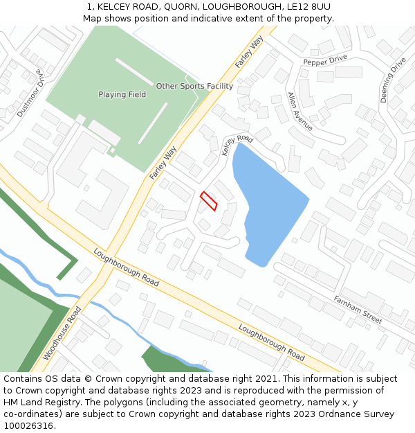 1, KELCEY ROAD, QUORN, LOUGHBOROUGH, LE12 8UU: Location map and indicative extent of plot