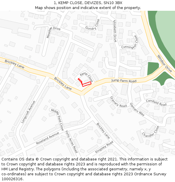 1, KEMP CLOSE, DEVIZES, SN10 3BX: Location map and indicative extent of plot